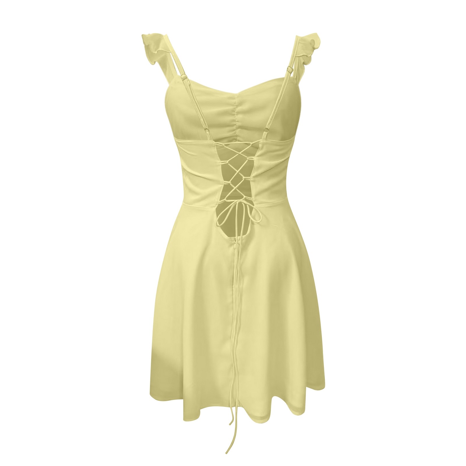 thumbnail image 5 of Vestido sin espalda de gasa lisa para mujer - Tirantes finos, ropa de oficina/casual - Tallas S-XL, 5 of 5
